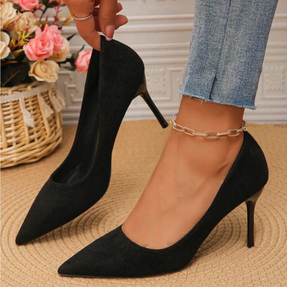 Black Suede Pointed Toe High Heel